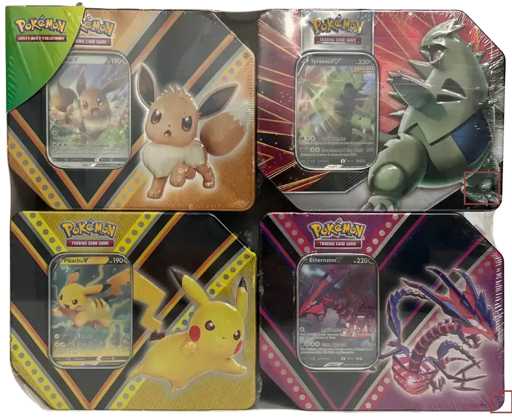 Ensemble de 4 Pokébox E&B Evoli, Tyranocif, Pikachu et Ethernatos V