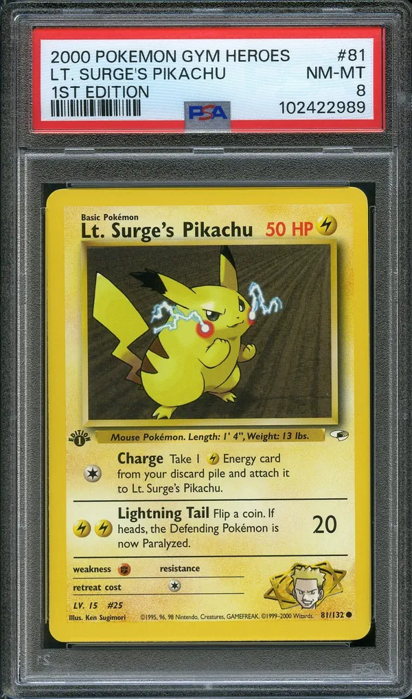 PSA 8 Lt. Surge's Pikachu