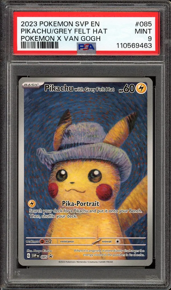 PSA 9 Pikachu with Grey Felt Hat