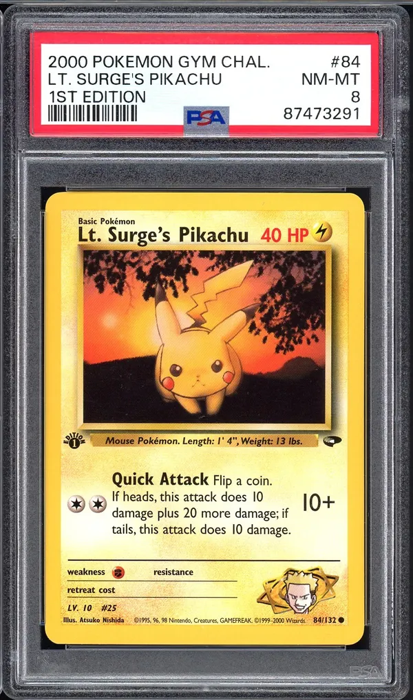 PSA 8 Lt. Surge's Pikachu