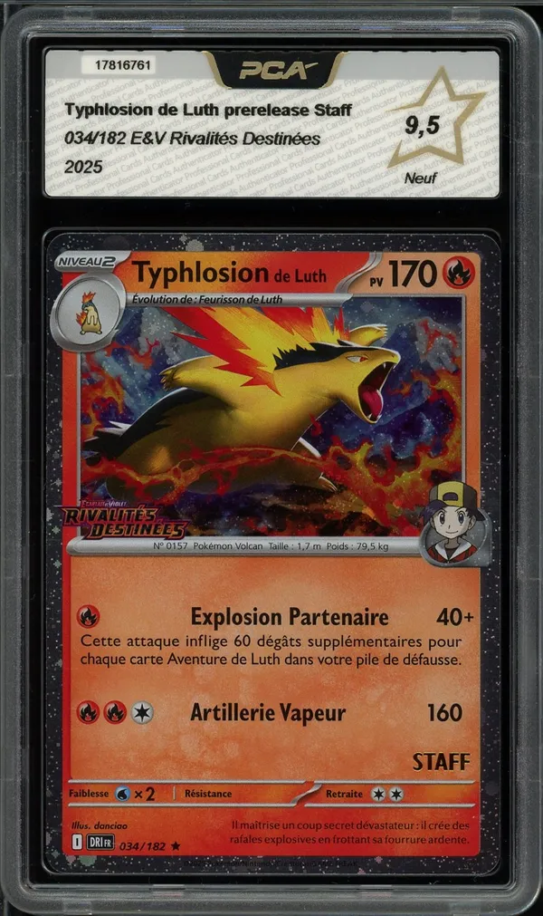 PCA 9.5 Typhlosion de Luth Holo Prerelease Staff