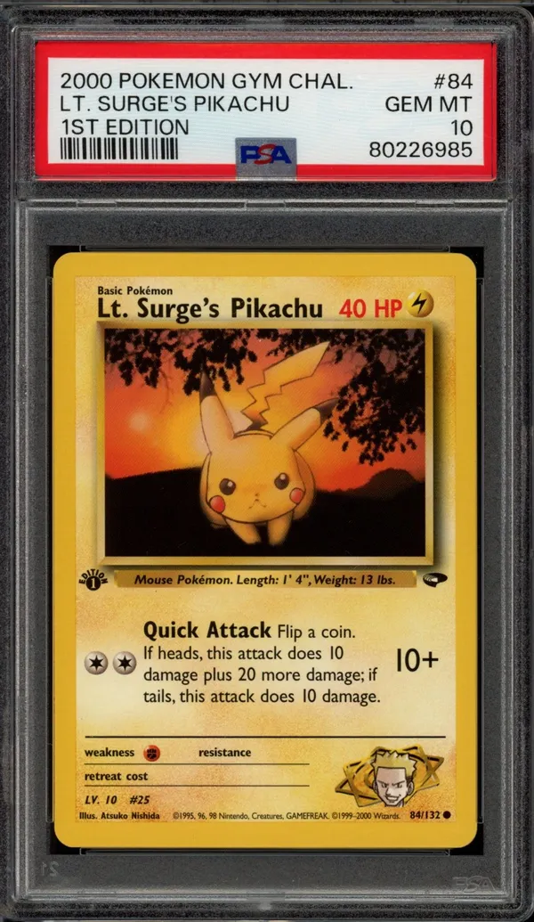 PSA 10 Lt. Surge's Pikachu