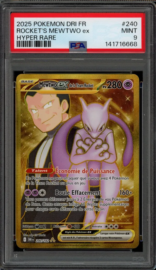 PSA 9 Mewtwo Ex de la Team Rocket Gold