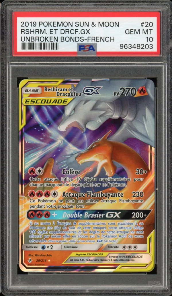 PSA 10 Reshiram et Dracaufeu Gx