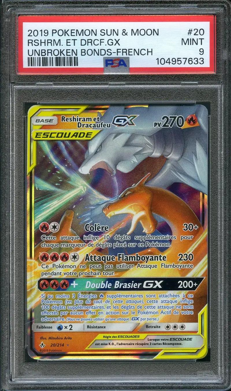 PSA 9 Reshiram et Dracaufeu Gx