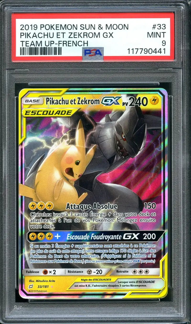 PSA 9 Pikachu et Zekrom Gx