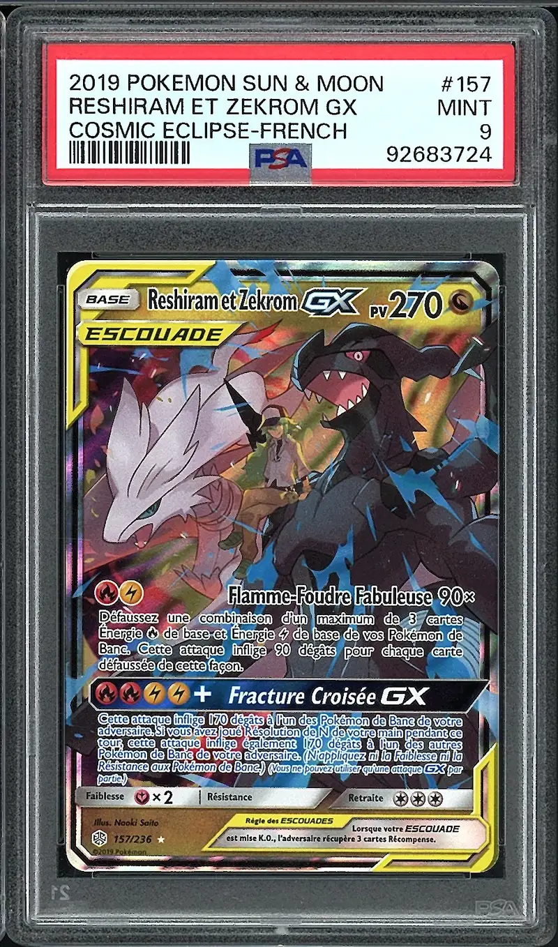 PSA 9 Reshiram et Zekrom Gx