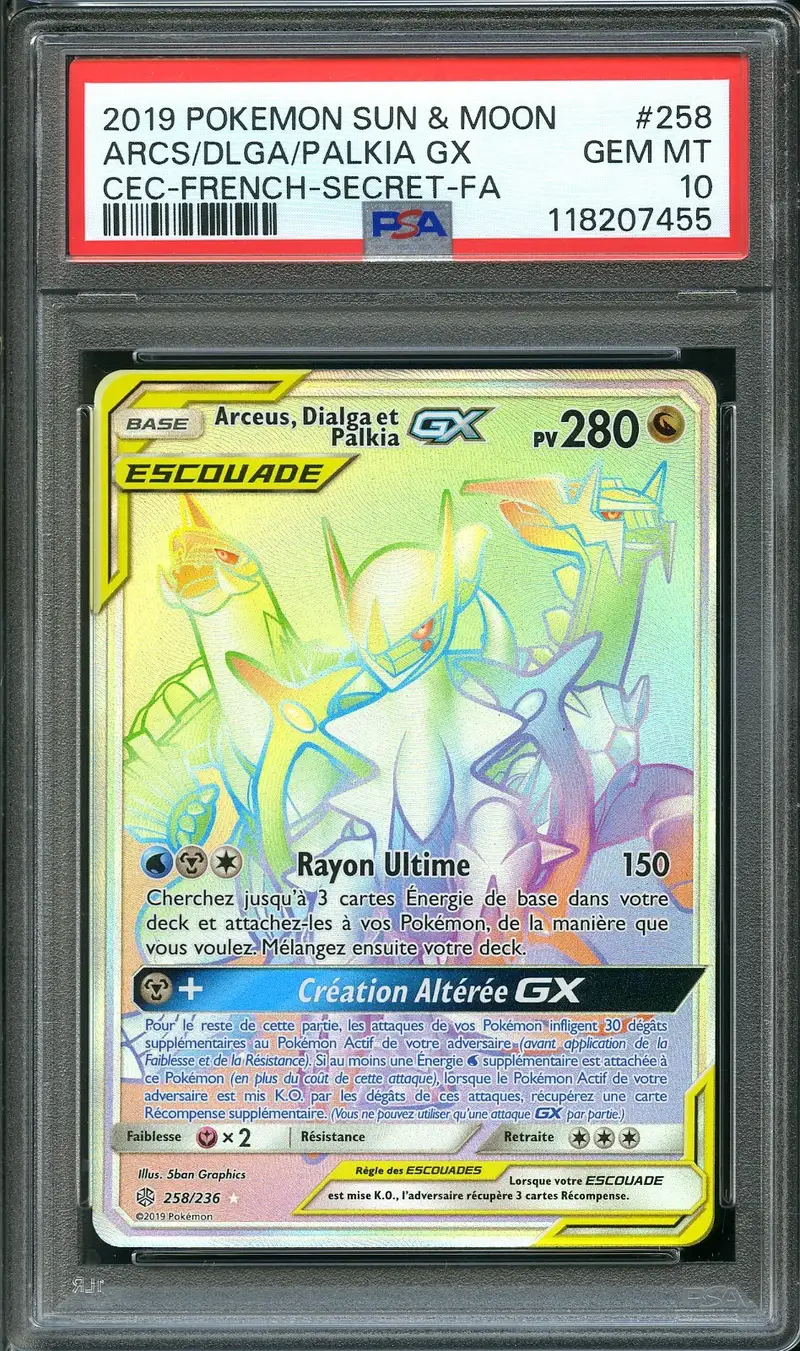 PSA 10 Arceus, Dialga et Palkia Gx Rainbow