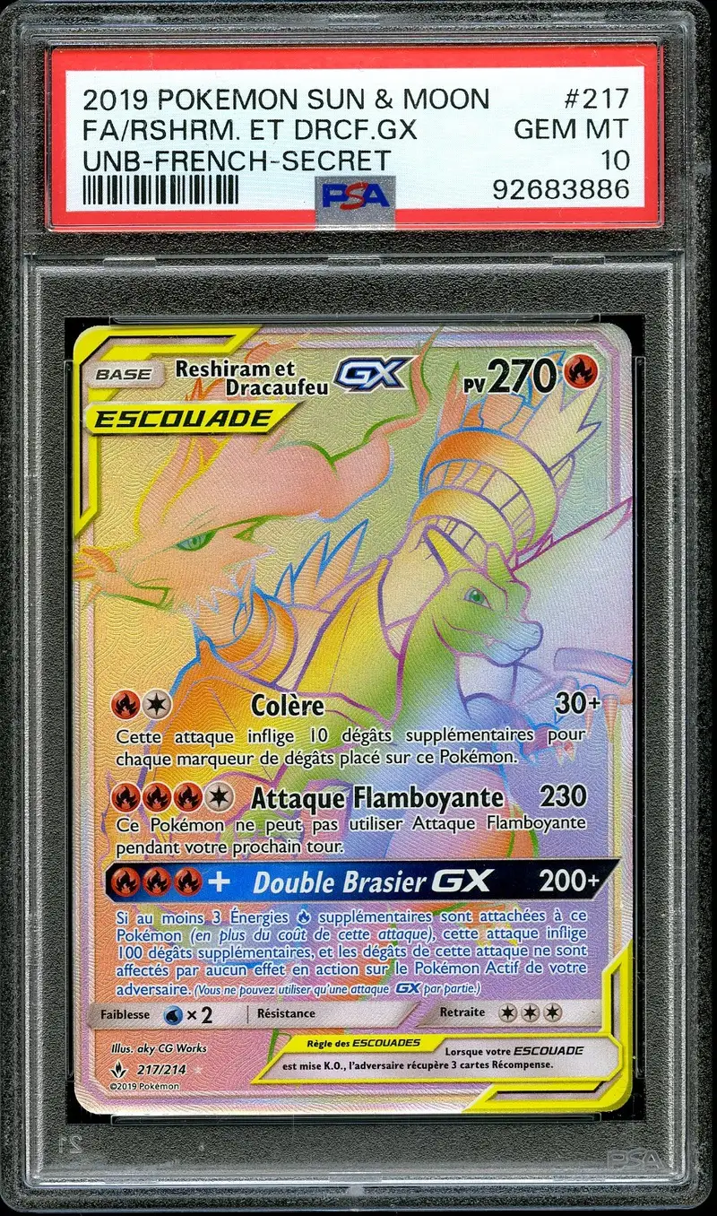 PSA 10 Reshiram et Dracaufeu Gx Rainbow