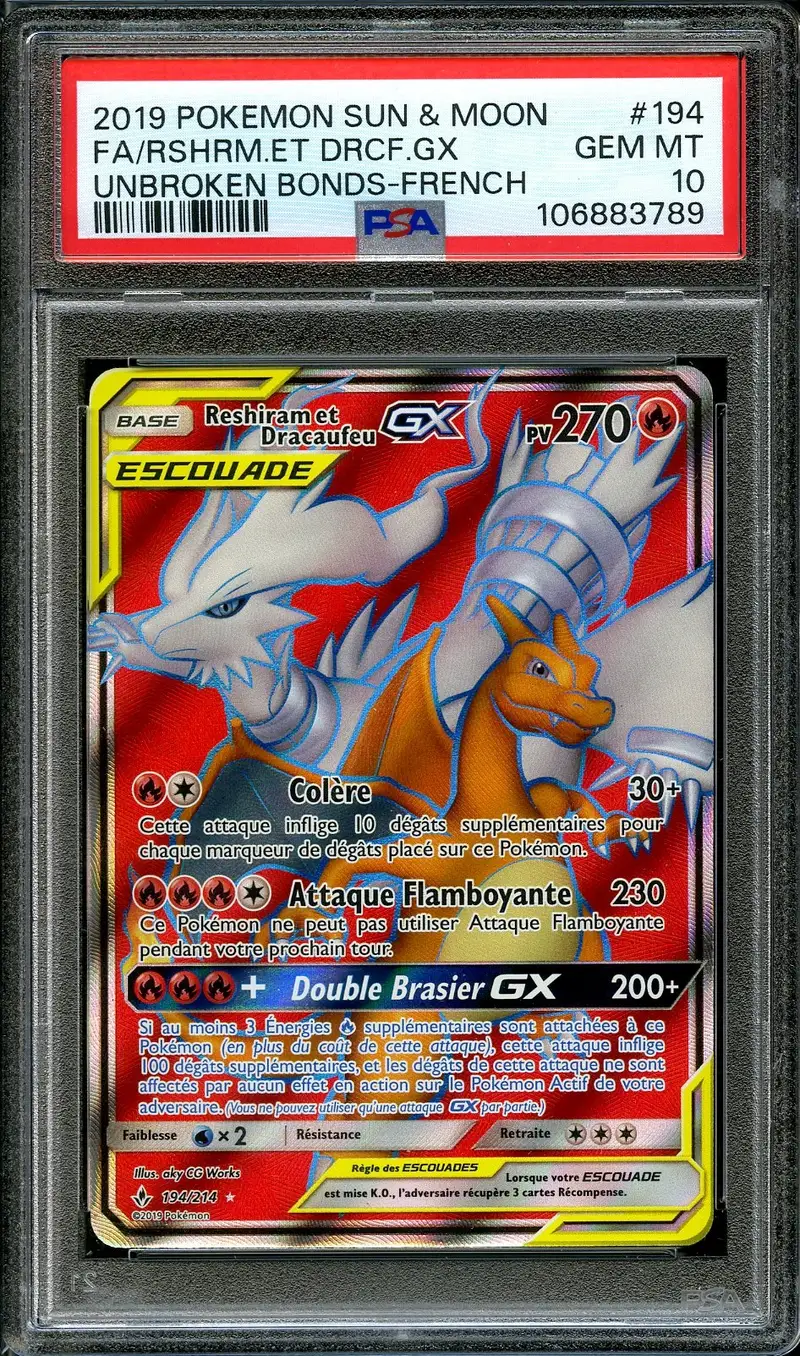 PSA 10 Reshiram et Dracaufeu Gx