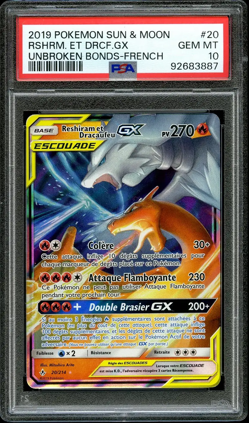 PSA 10 Reshiram et Dracaufeu Gx