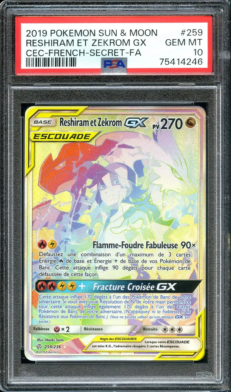 PSA 10 Reshiram et Zekrom Gx Rainbow