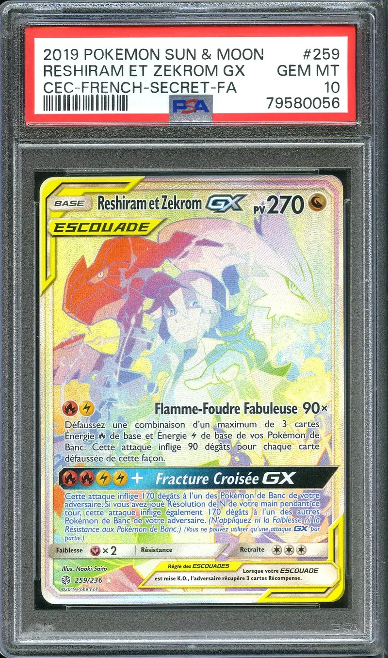 PSA 10 Reshiram et Zekrom Gx Rainbow