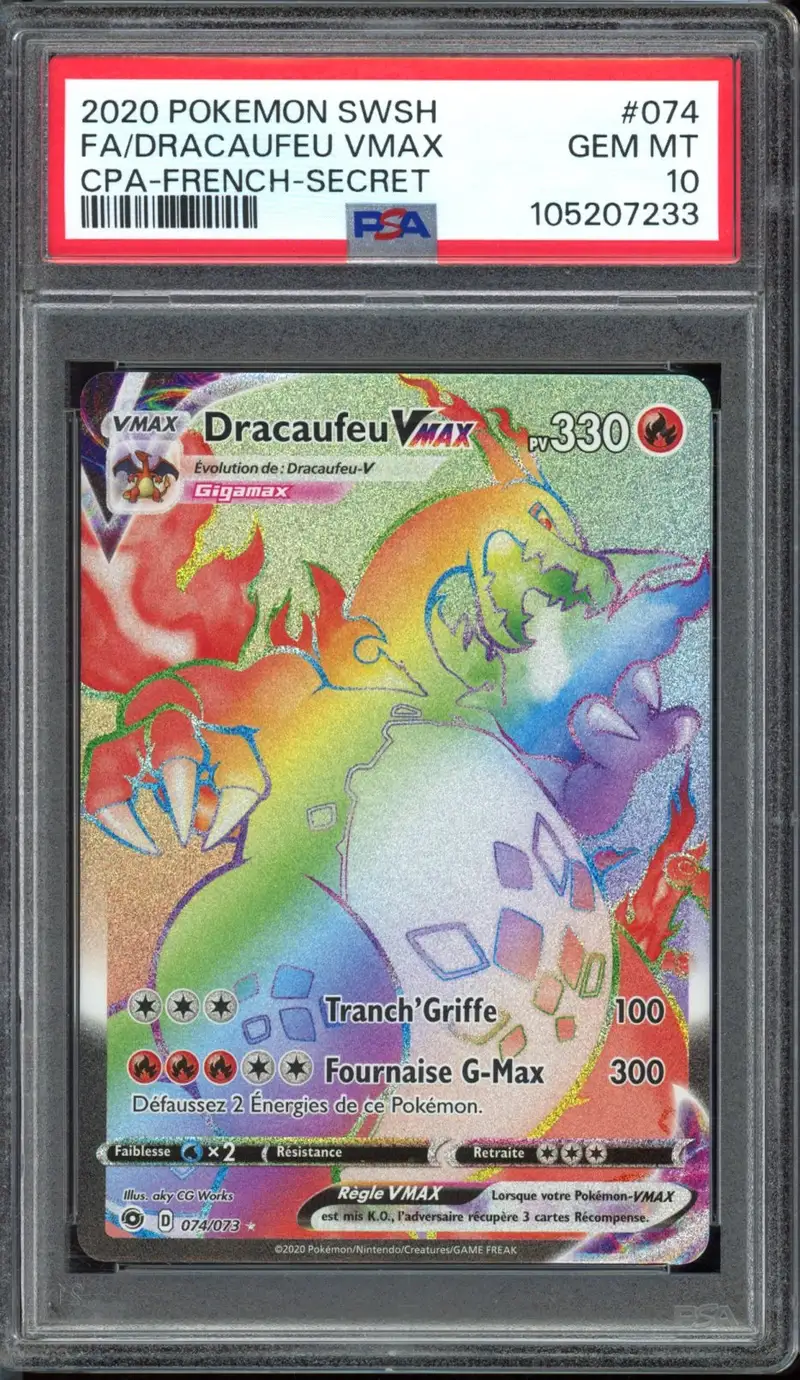 PSA 10 Dracaufeu VMax Rainbow