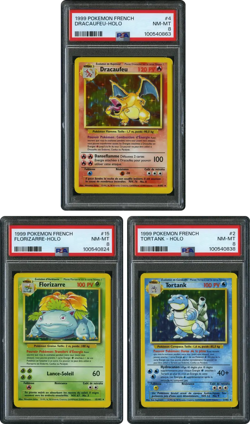 PSA 8 Dracaufeu Holo / PSA 8 Florizarre Holo / PSA 8 Tortank Holo