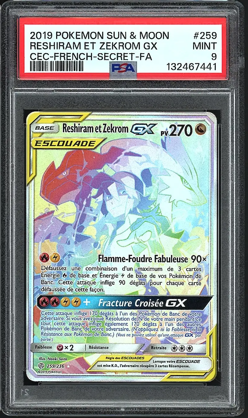 PSA 9 Reshiram et Zekrom Gx Rainbow