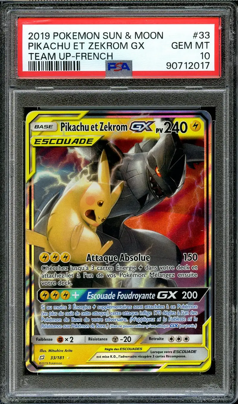 PSA 10 Pikachu et Zekrom Gx