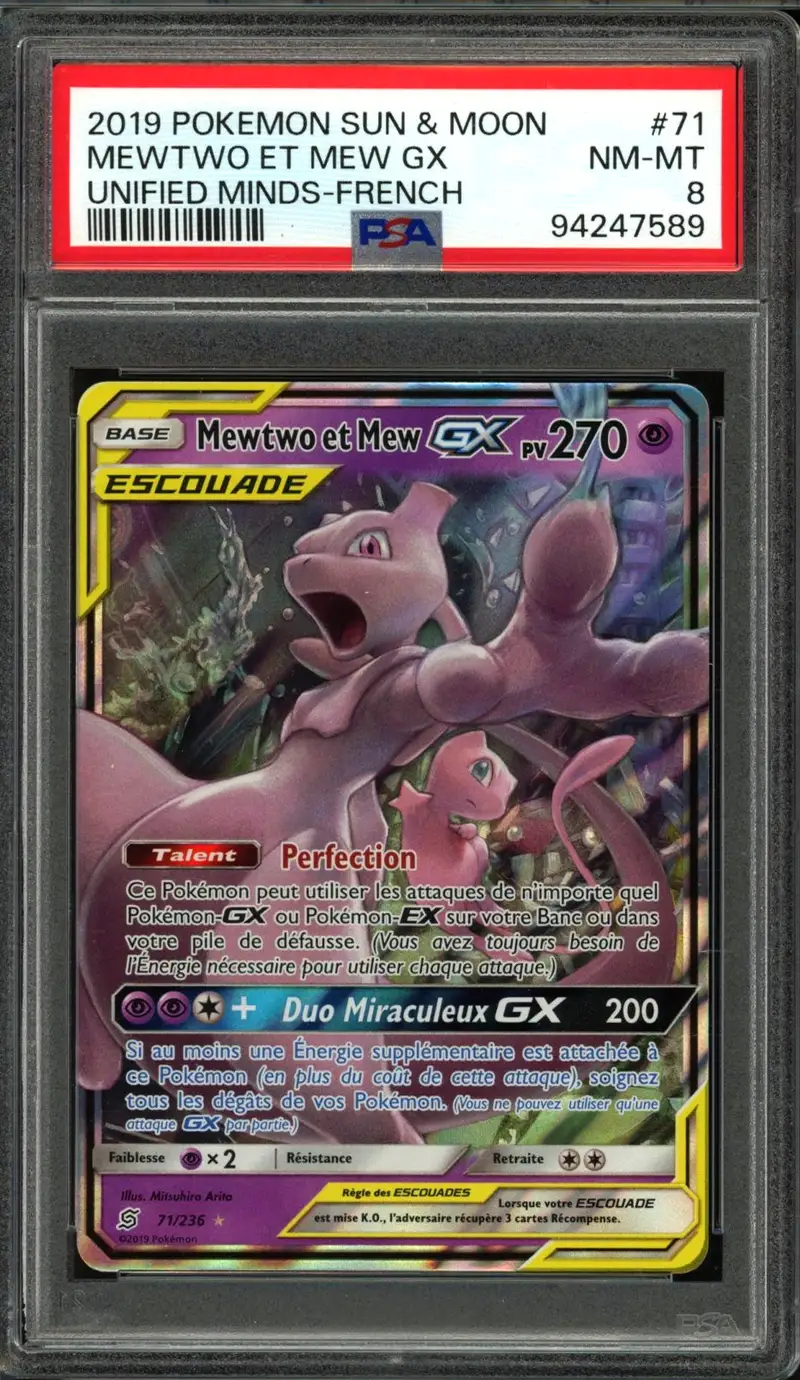 PSA 8 Mewtwo et Mew Gx