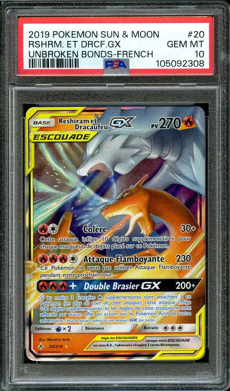 PSA 10 Reshiram et Dracaufeu Gx