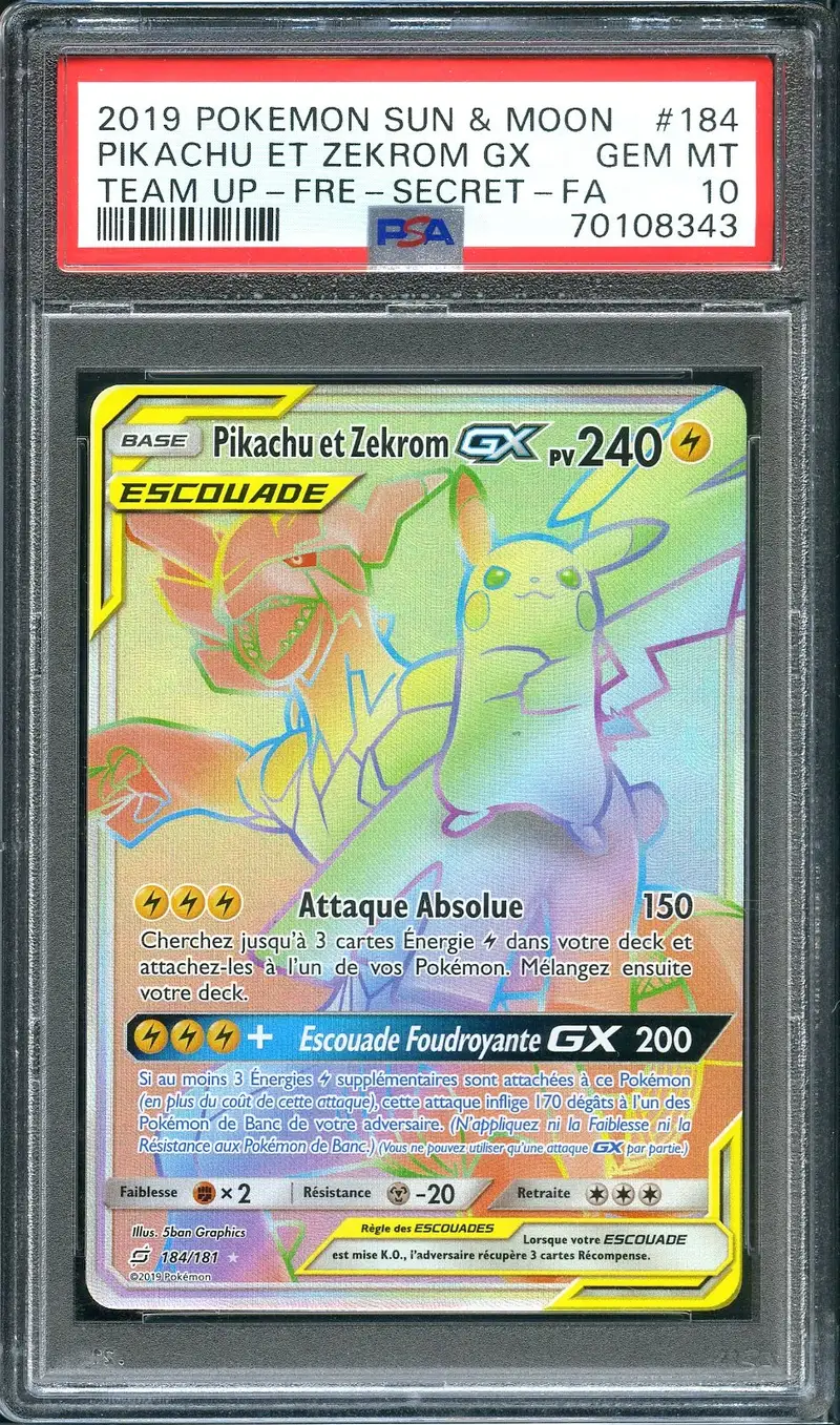 PSA 10 Pikachu et Zekrom Gx Rainbow