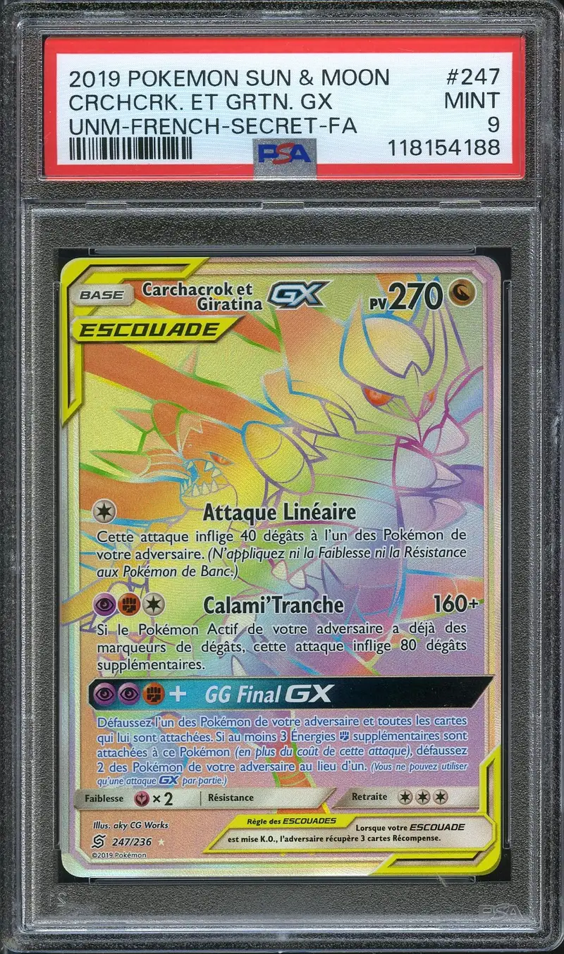 PSA 9 Carchacrok et Giratina Gx Rainbow