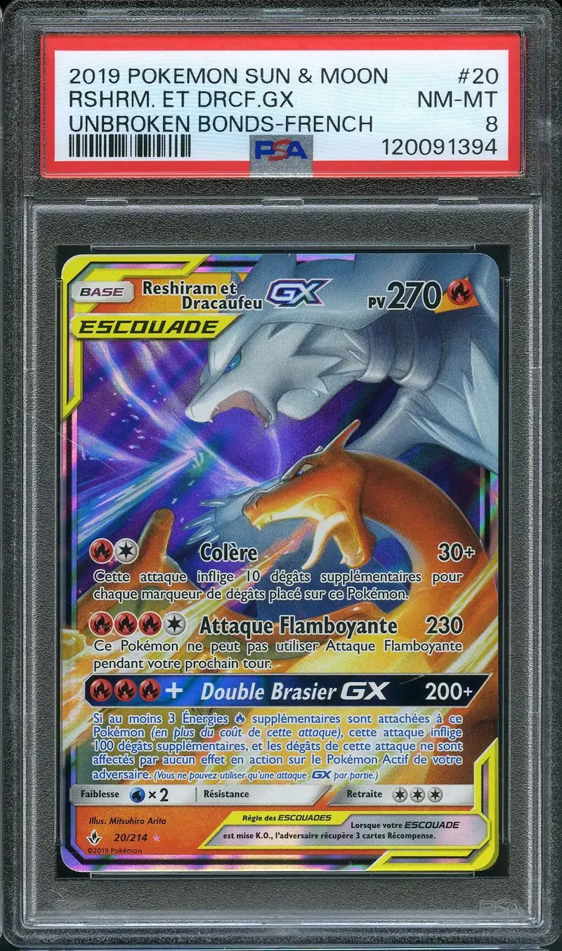 PSA 8 Reshiram et Dracaufeu Gx