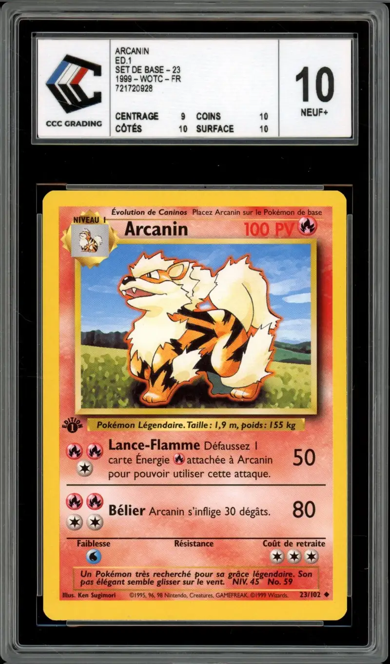 1995 arcanine pokemon card 1st EDITION #23/102 RARE Perfect for collectors and enthusiasts. PSA 10 Arcanine Ex