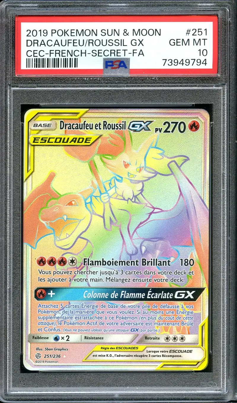 PSA 10 Dracaufeu et Roussil Gx Rainbow