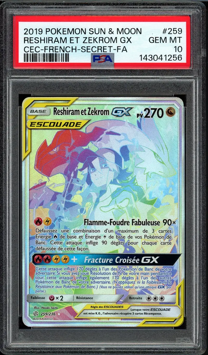 PSA 10 Reshiram et Zekrom Gx Rainbow