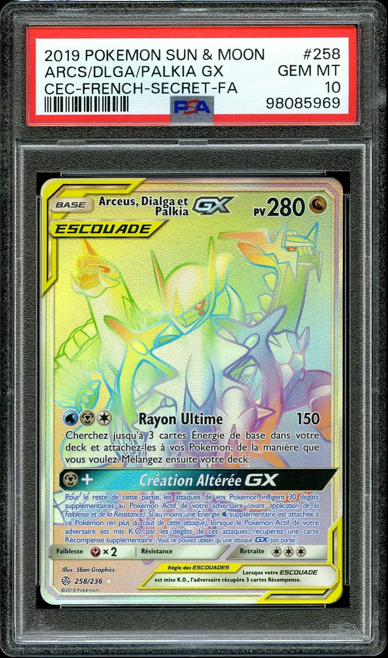 PSA 10 Arceus, Dialga et Palkia Gx Rainbow