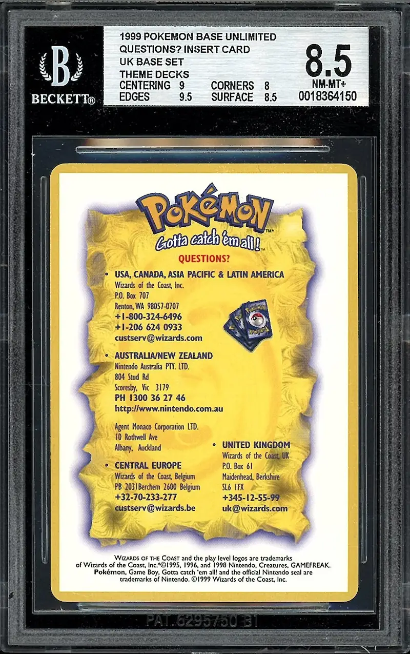 BGS 8.5 Pokemon Base Unlimited Questions? Insert Card UK Base Set