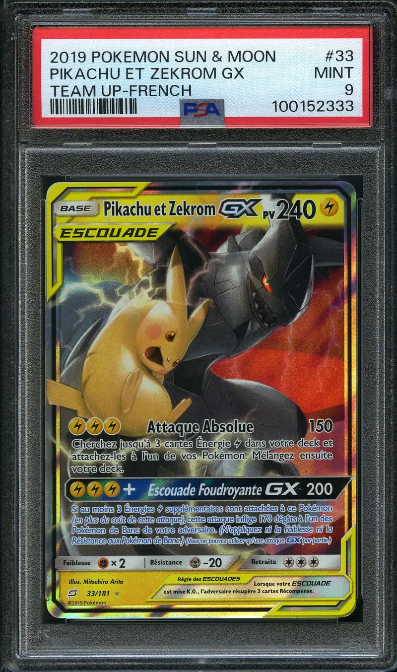 PSA 9 Pikachu et Zekrom Gx