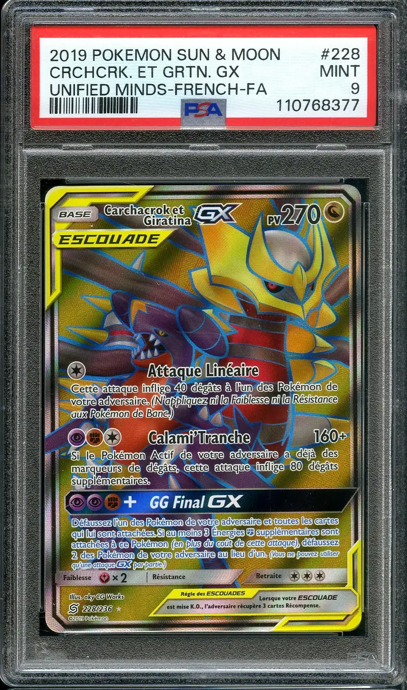 PSA 9 Carchacrok et Giratina Gx