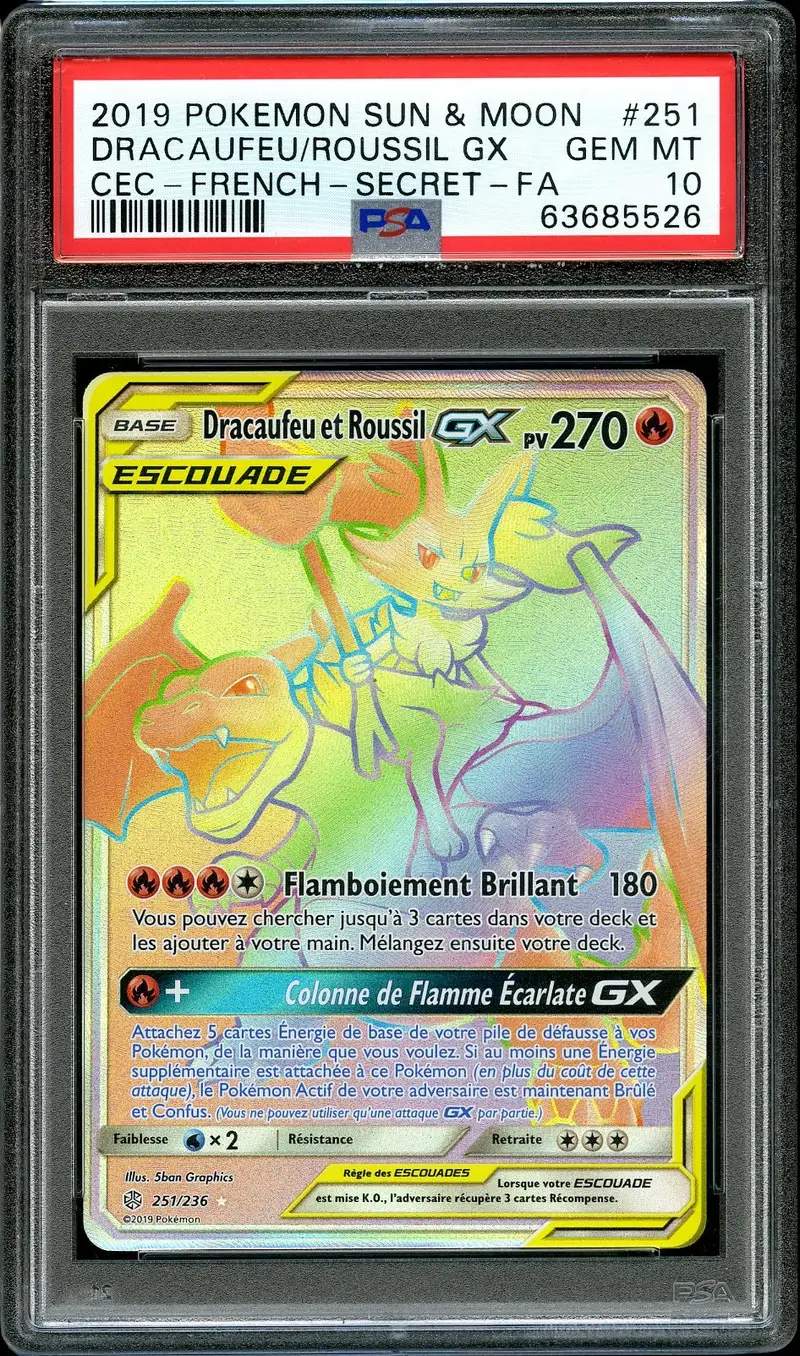 PSA 10 Dracaufeu et Roussil Gx Rainbow