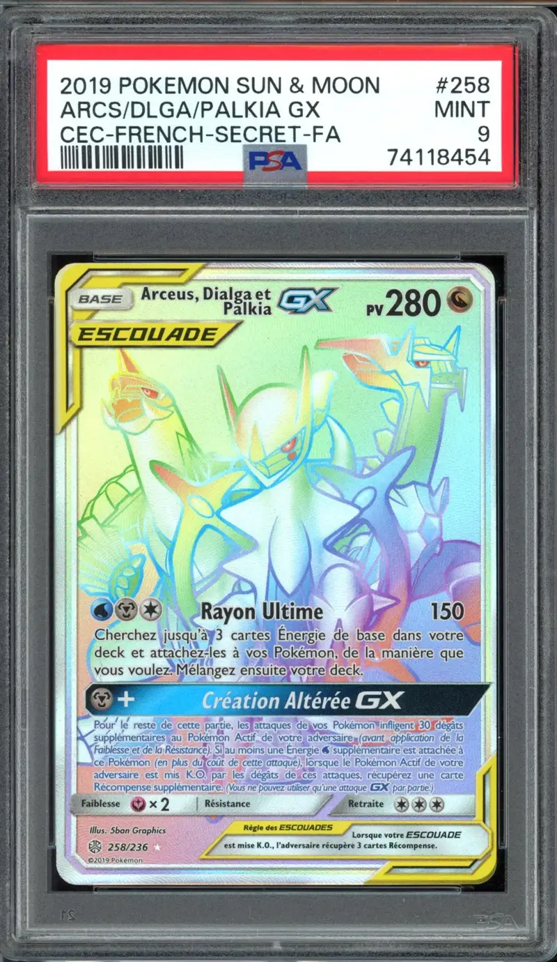 PSA 9 Arceus, Dialga et Palkia Gx Rainbow