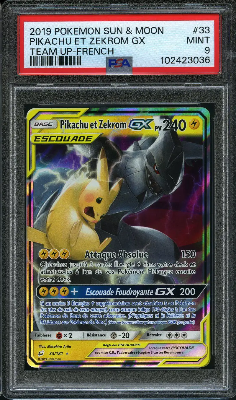 PSA 9 Pikachu et Zekrom Gx