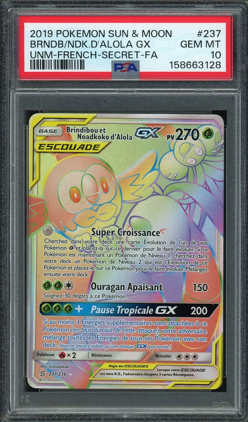 PSA 10 Brindibou et Noadkoko d’Alola Gx Rainbow