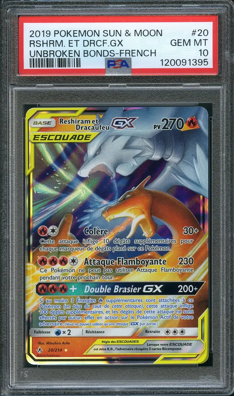 PSA 10 Reshiram et Dracaufeu Gx