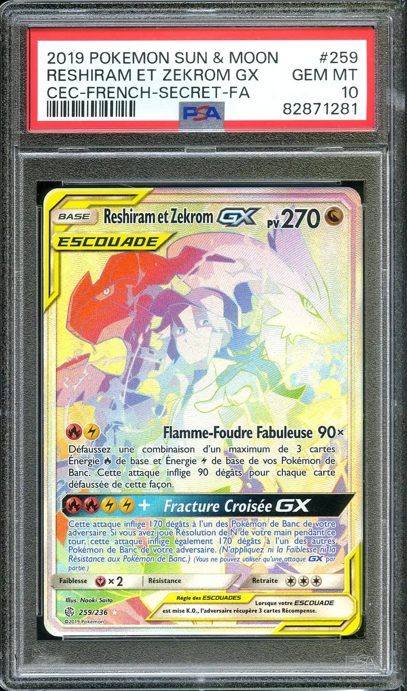 PSA 10 Reshiram et Zekrom Gx Rainbow