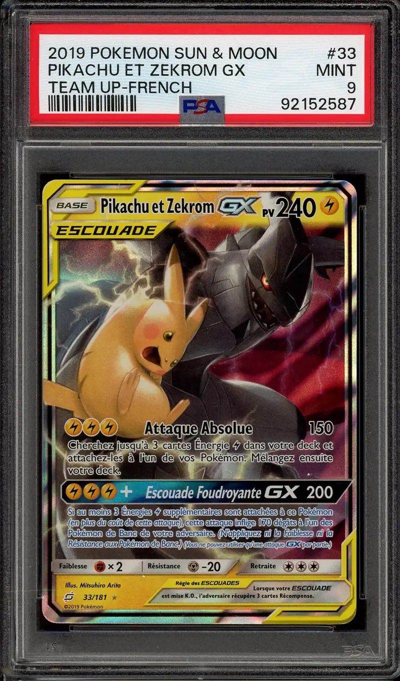PSA 9 Pikachu et Zekrom Gx