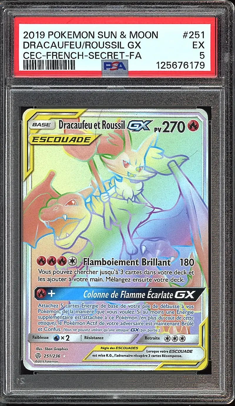 PSA 5 Dracaufeu et Roussil Gx Rainbow