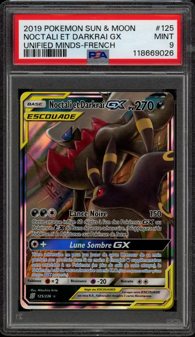 PSA 9 Noctali et Darkrai Gx