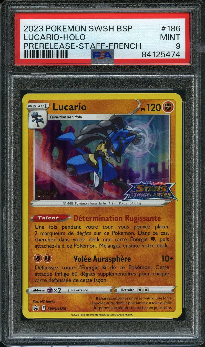 PSA 9 Lucario Holo Prerelease Staff