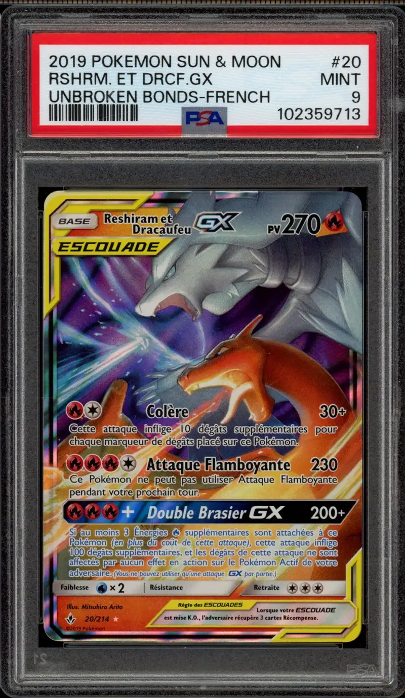 PSA 9 Reshiram et Dracaufeu Gx