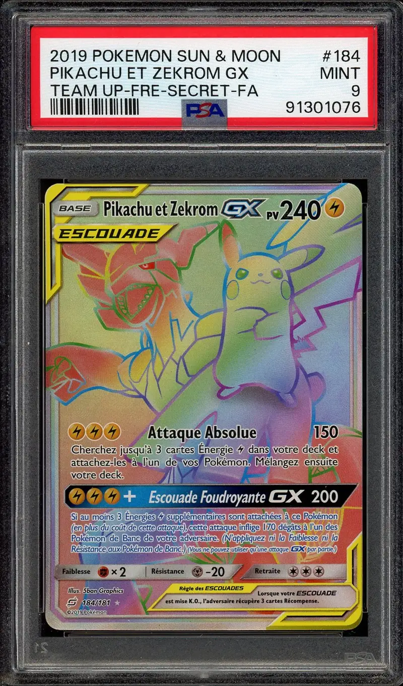 PSA 9 Pikachu et Zekrom Gx Rainbow