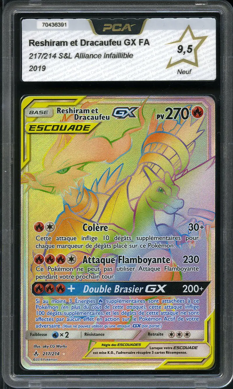 PCA 9.5 Reshiram et Dracaufeu Gx Rainbow