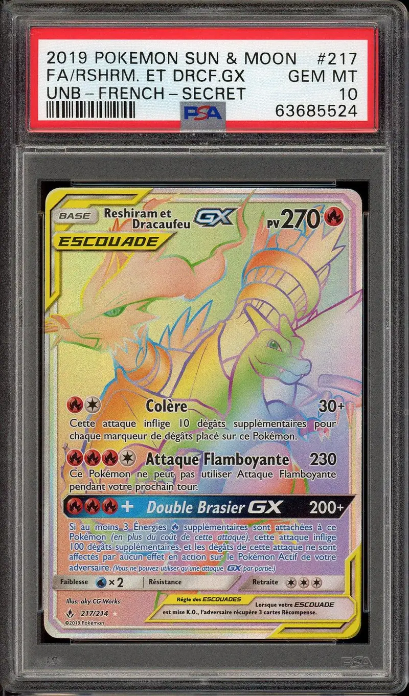 PSA 10 Reshiram et Dracaufeu Gx Rainbow