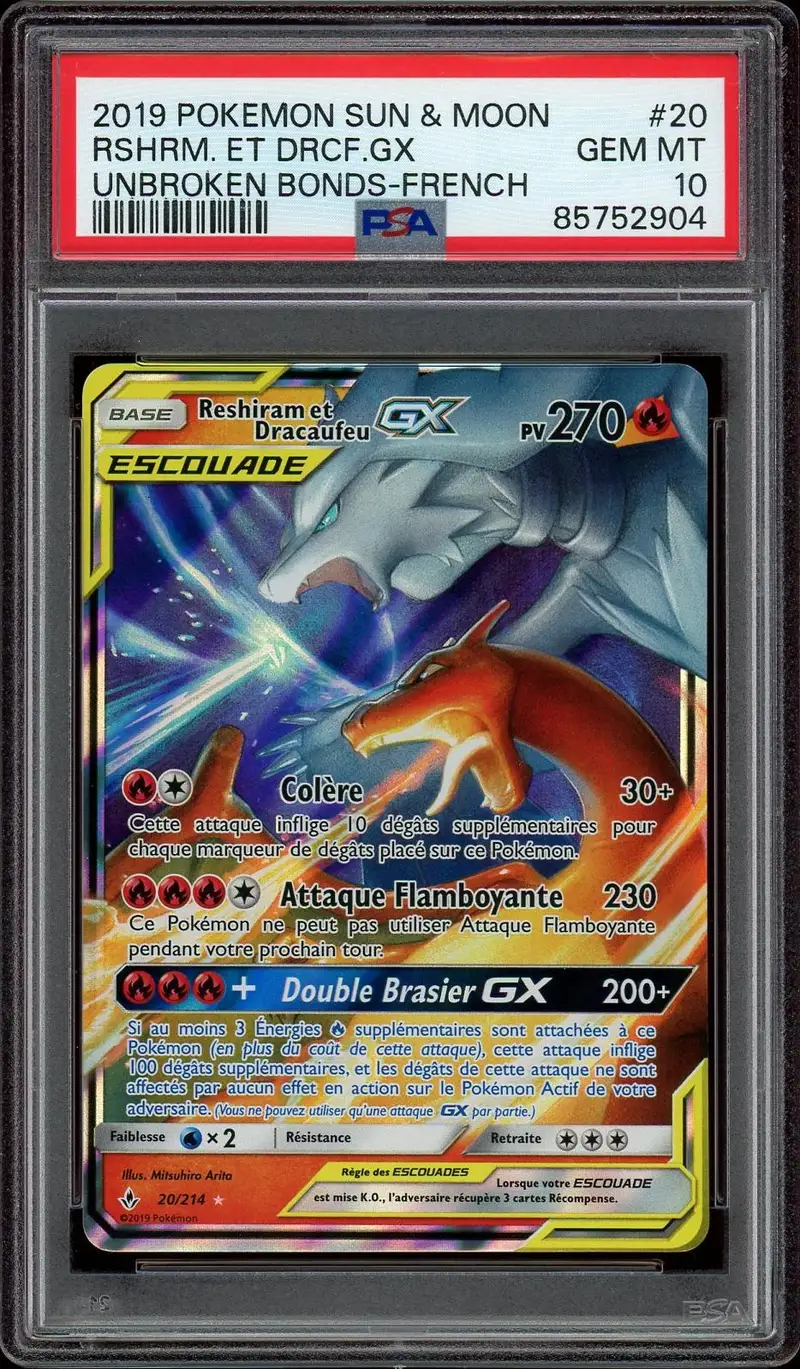 PSA 10 Reshiram et Dracaufeu Gx