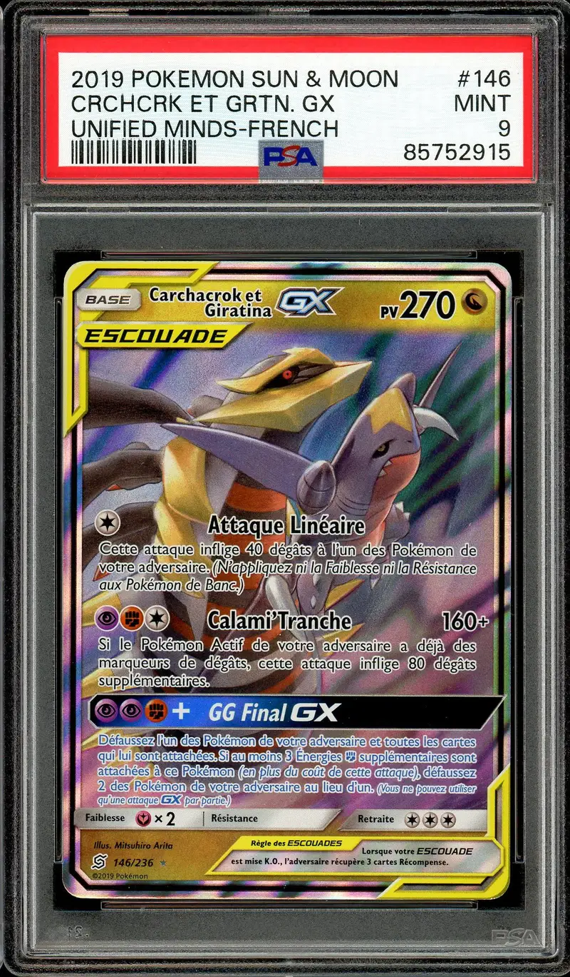 PSA 9 Carchacrok et Giratina Gx