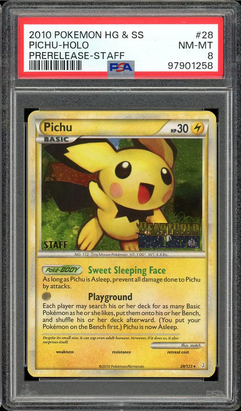 PSA 8 Pichu Holo Prerelease Staff
